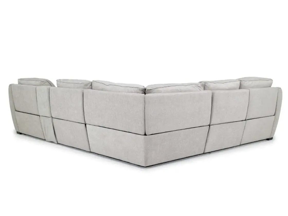 Mor Furniture Mayflower 6 Piece 2 Power Chaise Sectional W/ Audio Console In Ashland Sand, Left Facing