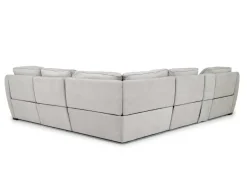 Mor Furniture Mayflower 6 Piece 2 Power Chaise Sectional W/ Audio Console In Ashland Sand, Left Facing