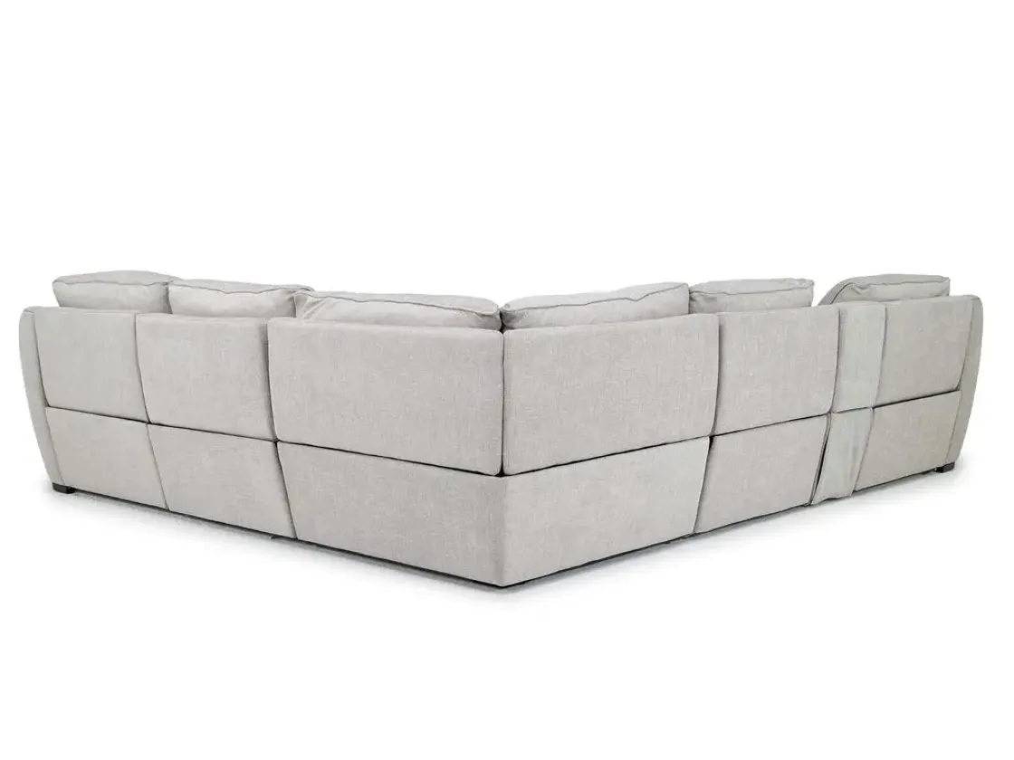 Mor Furniture Mayflower 6 Piece 2 Power Chaise Sectional W/ Audio Console In Ashland Sand, Left Facing