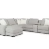 Mor Furniture Mayflower 6 Piece 2 Power Chaise Sectional W/ 2 Power Armless Recliner & Audio Console In Ashland Sand, Left Facing
