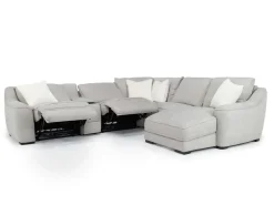 Mor Furniture Mayflower 6 Piece 2 Power Chaise Sectional W/ 2 Power Armless Recliner & Audio Console In Ashland Sand, Left Facing
