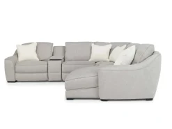 Mor Furniture Mayflower 6 Piece 2 Power Chaise Sectional W/ 2 Power Armless Recliner & Audio Console In Ashland Sand, Left Facing