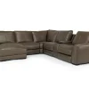 Mor Furniture Mayflower 6 Piece 2 Power Chaise Sectional W/ Audio Console In Seville Umber Leather, Left Facing