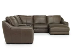 Mor Furniture Mayflower 6 Piece 2 Power Chaise Sectional W/ Audio Console In Seville Umber Leather, Left Facing