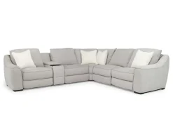 Mor Furniture Mayflower 6 Piece 2 Power Sectional W/ 2 Power Armless Recliner & Audio Console In