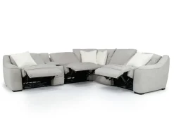 Mor Furniture Mayflower 6 Piece 2 Power Sectional W/ 2 Power Armless Recliner & Audio Console In