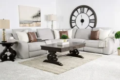 Mor Furniture Mayflower 6 Piece 2 Power Sectional W/ 2 Power Armless Recliner & Audio Console In