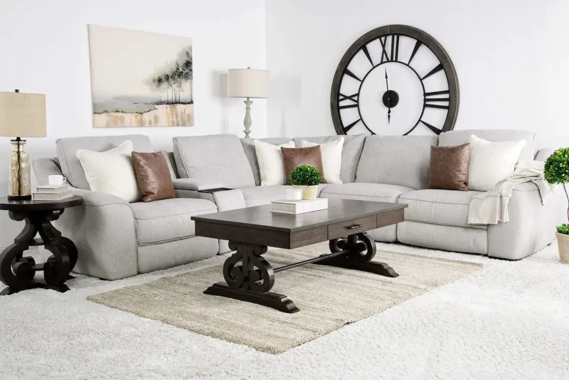 Mor Furniture Mayflower 6 Piece 2 Power Sectional W/ Audio Console In