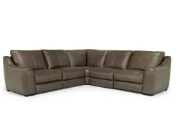 Mor Furniture Mayflower 5 Piece 2 Power Sectional W/ 2 Power Armless Recliner In Seville Umber Leather