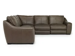 Mor Furniture Mayflower 5 Piece 2 Power Sectional W/ 2 Power Armless Recliner In Seville Umber Leather