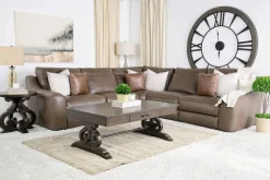 Mor Furniture Mayflower 5 Piece 2 Power Sectional W/ 2 Power Armless Recliner In Seville Umber Leather