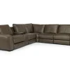 Mor Furniture Mayflower 6 Piece 2 Power Sectional W/ Audio Console In Seville Umber Leather