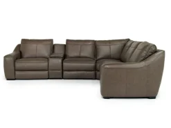 Mor Furniture Mayflower 6 Piece 2 Power Sectional W/ Audio Console In Seville Umber Leather