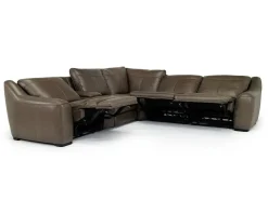 Mor Furniture Mayflower 6 Piece 2 Power Sectional W/ 2 Power Armless Recliner & Audio Console In Seville Umber Leather