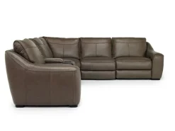 Mor Furniture Mayflower 6 Piece 2 Power Sectional W/ 2 Power Armless Recliner & Audio Console In Seville Umber Leather