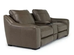Mor Furniture Mayflower 2 Power Audio Console Loveseat In Seville Umber Leather