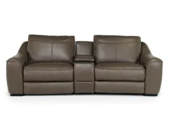 Mor Furniture Mayflower 2 Power Audio Console Loveseat In Seville Umber Leather