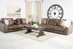 Mor Furniture Mayflower 2 Power Audio Console Loveseat In Seville Umber Leather
