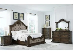 Mor Furniture Maylee Upholstered Panel Bed In Dark Brown, Queen