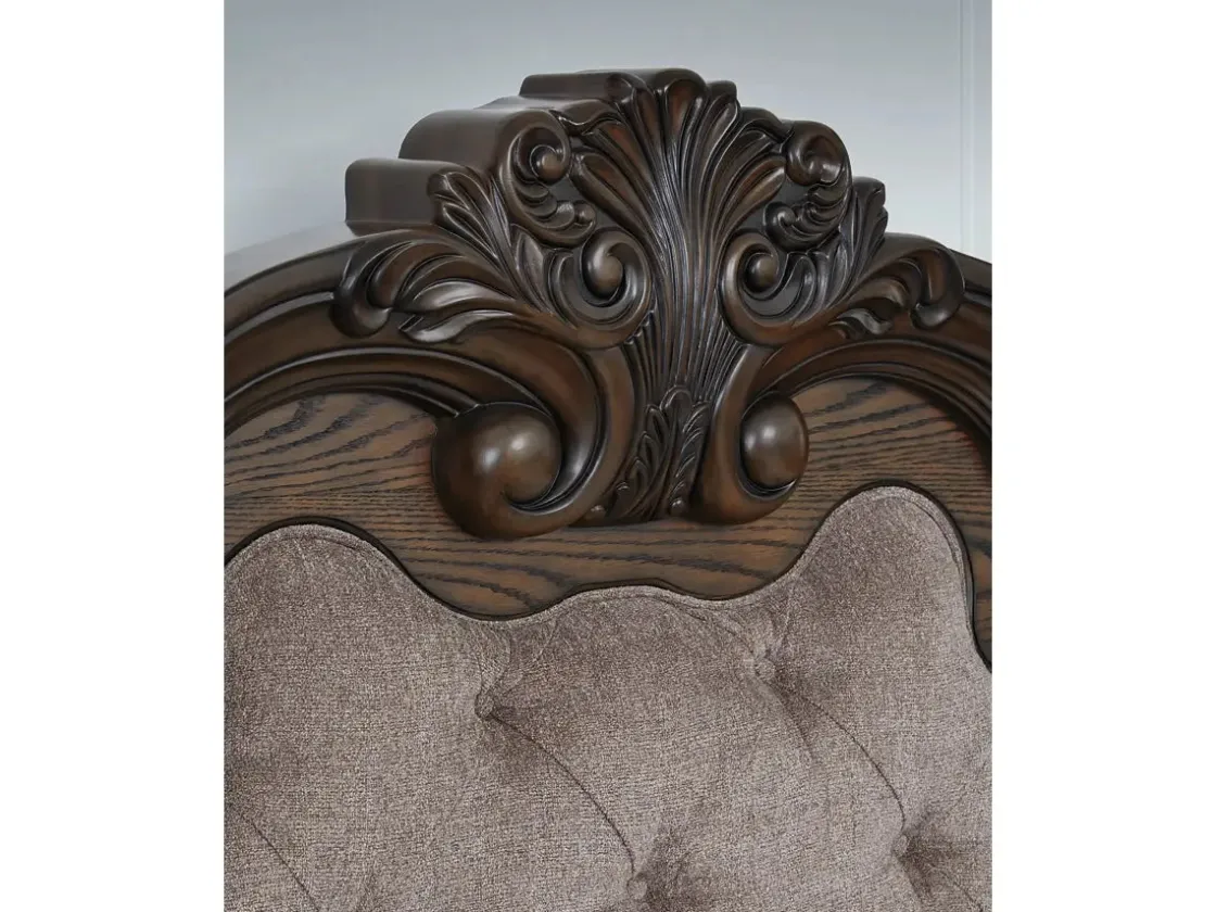 Mor Furniture Maylee Upholstered Panel Bed, Dresser, Mirror & Nightstand In Dark Brown, Queen
