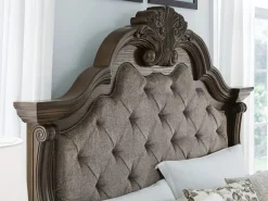 Mor Furniture Maylee Upholstered Panel Bed, Dresser, Mirror & Nightstand In Dark Brown, Queen