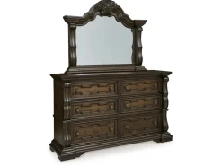 Mor Furniture Maylee Upholstered Panel Bed, Dresser, Mirror & Nightstand In Dark Brown, Queen