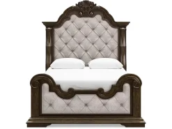 Mor Furniture Maylee Upholstered Panel Bed, Dresser, Mirror & Nightstand In Dark Brown, Queen
