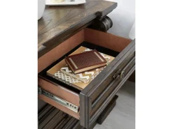 Mor Furniture Maylee Upholstered Panel Bed, Dresser, Mirror & Nightstand In Dark Brown, Queen