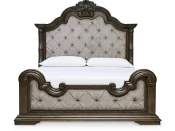 Mor Furniture Maylee Upholstered Panel Bed, Dresser, Mirror & Nightstand In Dark Brown, Queen