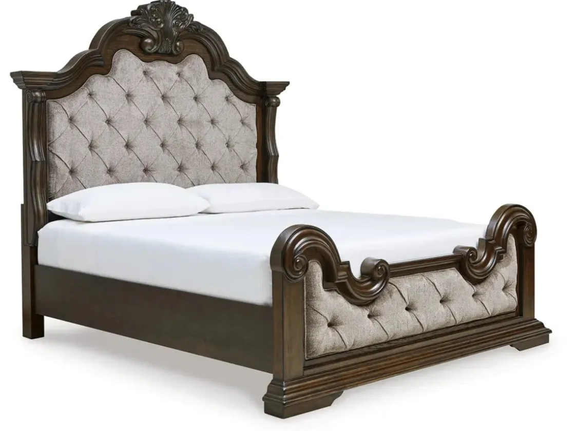 Mor Furniture Maylee Upholstered Panel Bed, Dresser, Mirror & Nightstand In Dark Brown, Queen