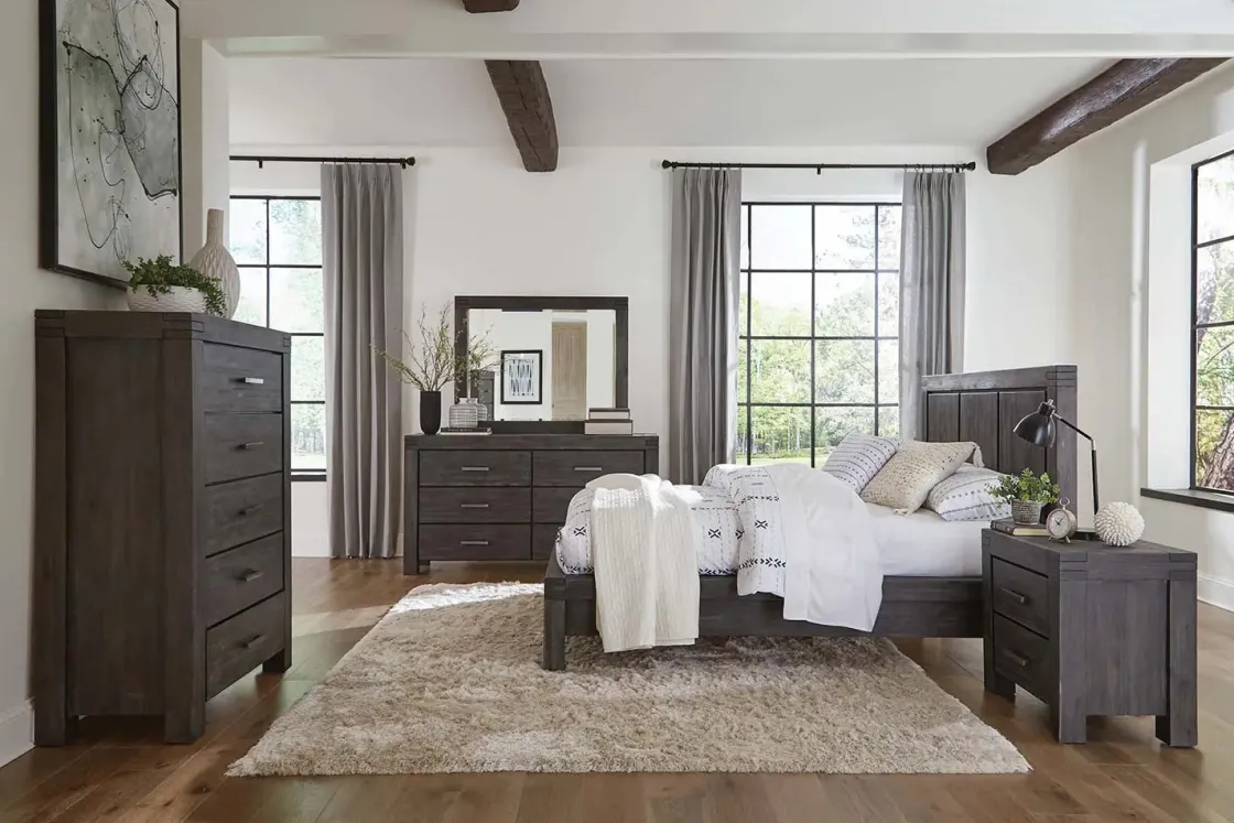 Mor Furniture Meadow Panel Storage Bed, Dresser, Mirror & Nightstand In Gray, Full