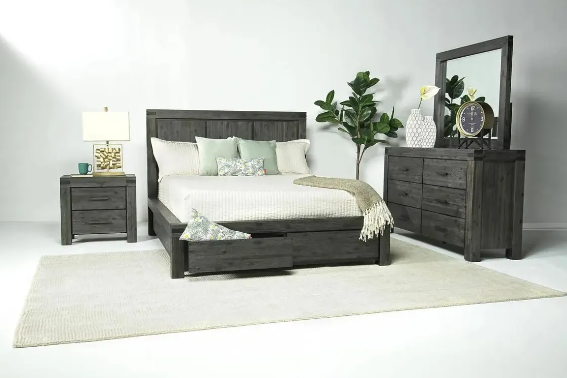 Mor Furniture Meadow Panel Storage Bed, Dresser, Mirror & Nightstand In Gray, Full
