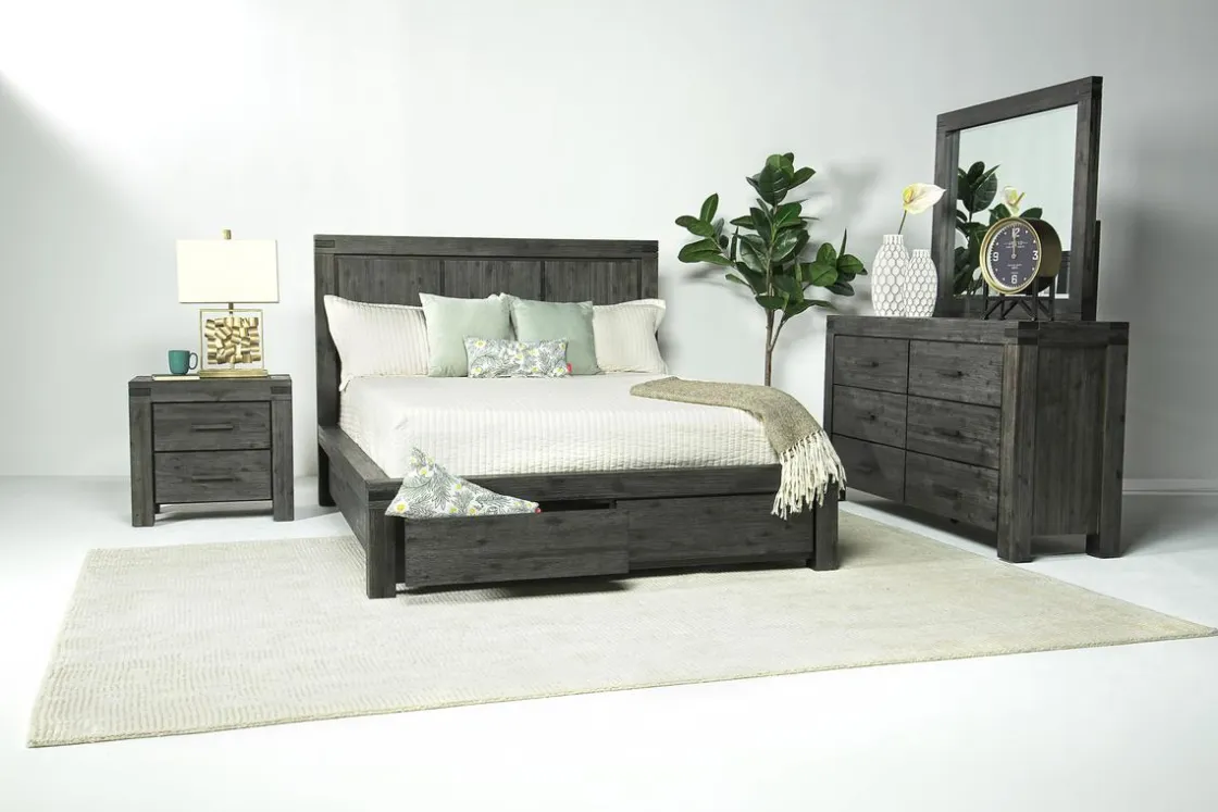 Mor Furniture Meadow Panel Storage Bed, Dresser, Mirror & Nightstand In Gray, Full