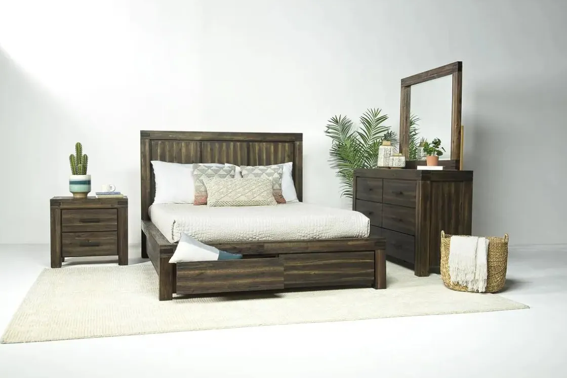 Mor Furniture Meadow Panel Storage Bed, Dresser, Mirror & Nightstand In Gray, Full