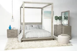 Mor Furniture Melbourne Canopy Bed, Dresser, Mirror, Nightstand In Brown Mel, Queen