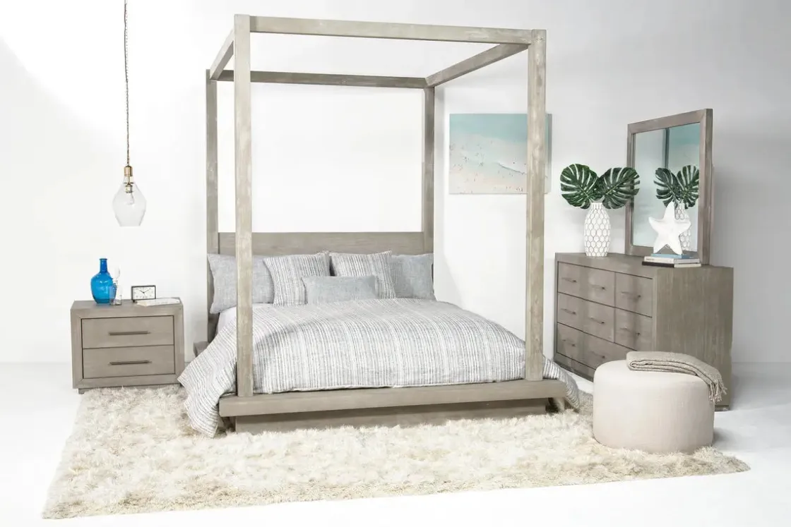Mor Furniture Melbourne Canopy Bed, Dresser, Mirror, Nightstand In Brown Mel, Queen