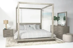 Mor Furniture Melbourne Canopy Bed, Dresser, Mirror, Nightstand In Brown Mel, Queen
