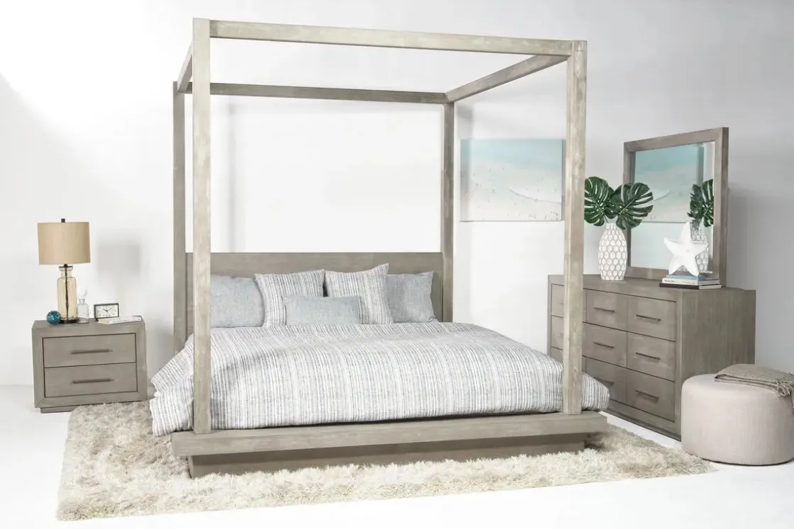 Mor Furniture Melbourne Canopy Bed, Dresser, Mirror, Nightstand In Brown Mel, Queen