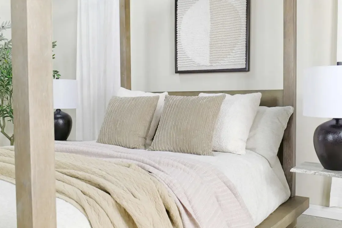 Mor Furniture Melbourne Canopy Bed In Mineral, Queen