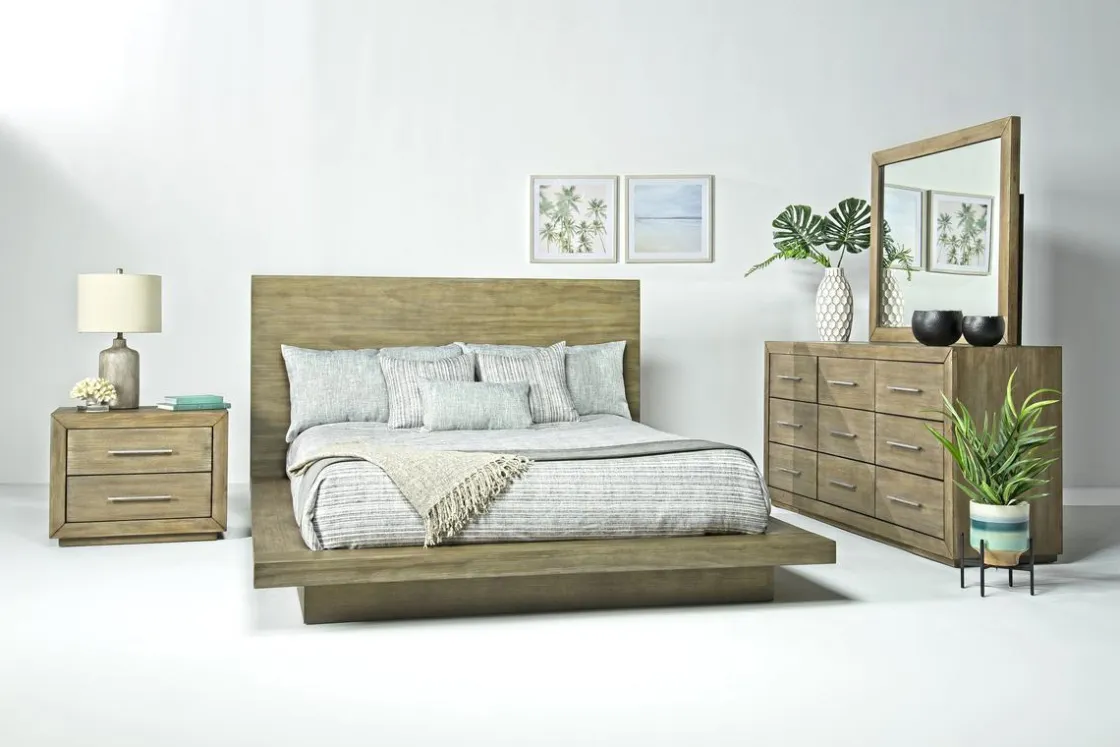 Mor Furniture Melbourne Panel Bed, Dresser, Mirror & Nightstand In Brown Mel, Full