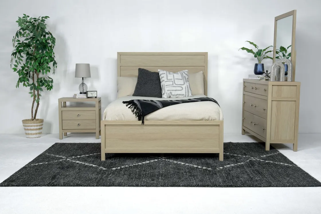 Mor Furniture Merrifield Panel Bed, Dresser, Mirror & Nightstand In Pecan Sandy, Twin