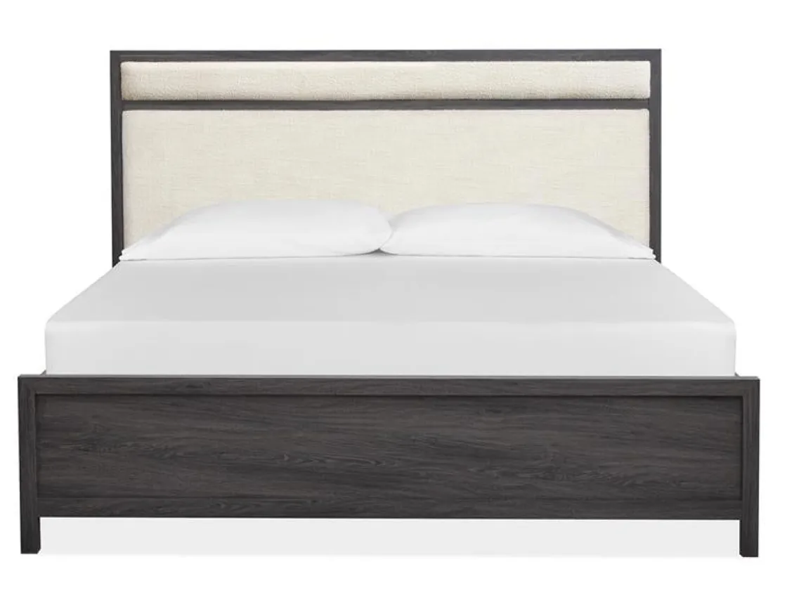 Mor Furniture Merrifield Upholstered Bed, Dresser, Mirror & Nightstand In Raisin Black, Twin