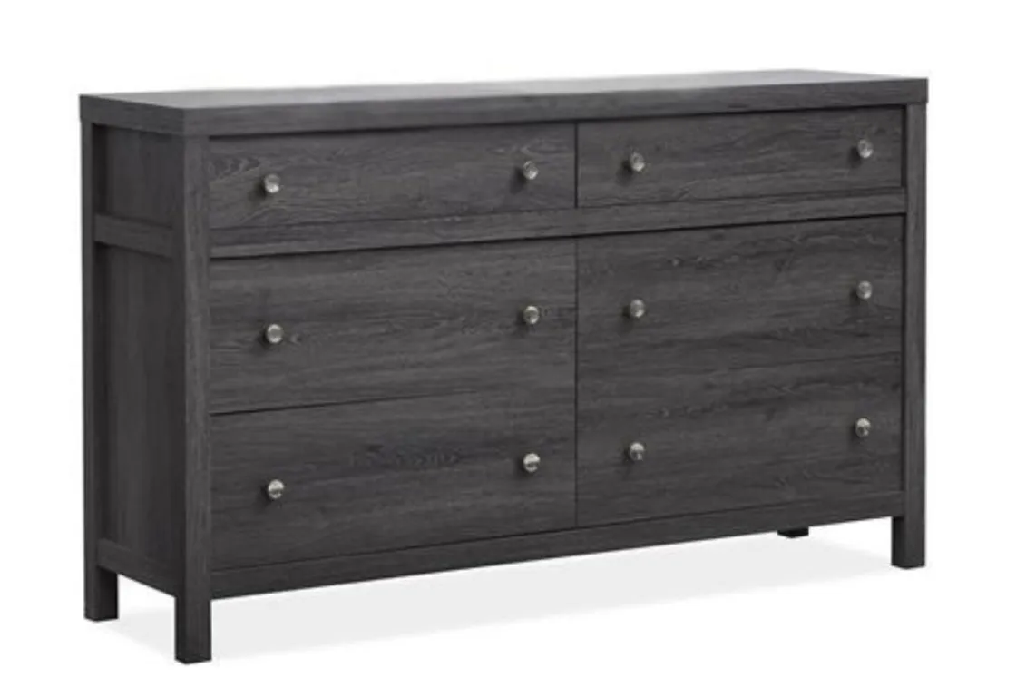 Mor Furniture Merrifield Upholstered Bed, Dresser, Mirror & Nightstand In Raisin Black, Twin