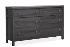 Mor Furniture Merrifield Upholstered Bed, Dresser, Mirror & Nightstand In Raisin Black, Twin