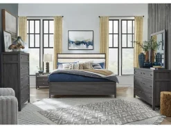 Mor Furniture Merrifield Upholstered Bed, Dresser, Mirror & Nightstand In Raisin Black, Twin
