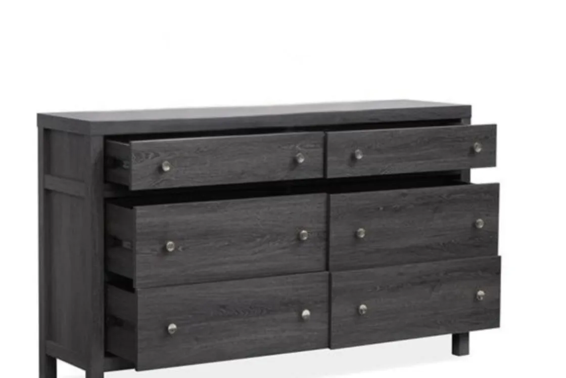 Mor Furniture Merrifield Upholstered Bed, Dresser, Mirror & Nightstand In Raisin Black, Twin