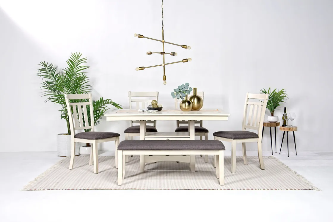 Mor Furniture Miami Adjustable Dining Table, 4 Chairs & Bench In Gray