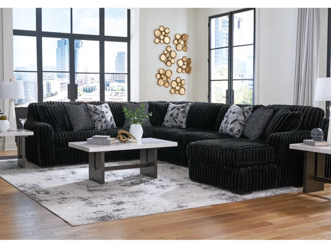 Mor Furniture Midnight Madness 4 Piece Chaise Sectional In Onyx, Right Facing