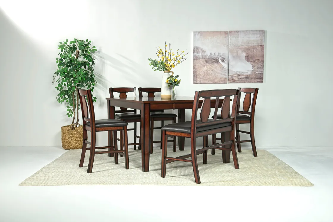 Mor Furniture Napa Counter Height Extendable Dining Table, 4 Stools & Bench In Brown