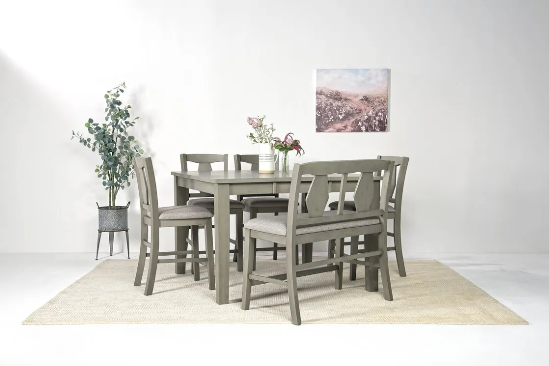 Mor Furniture Napa Counter Height Extendable Dining Table, 4 Stools & Bench In Brown